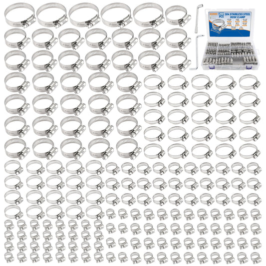 Ailbiuko 200 PCS 304 Stainless Steel Hose Clamp Kit,1/4"-2"(6-51mm)