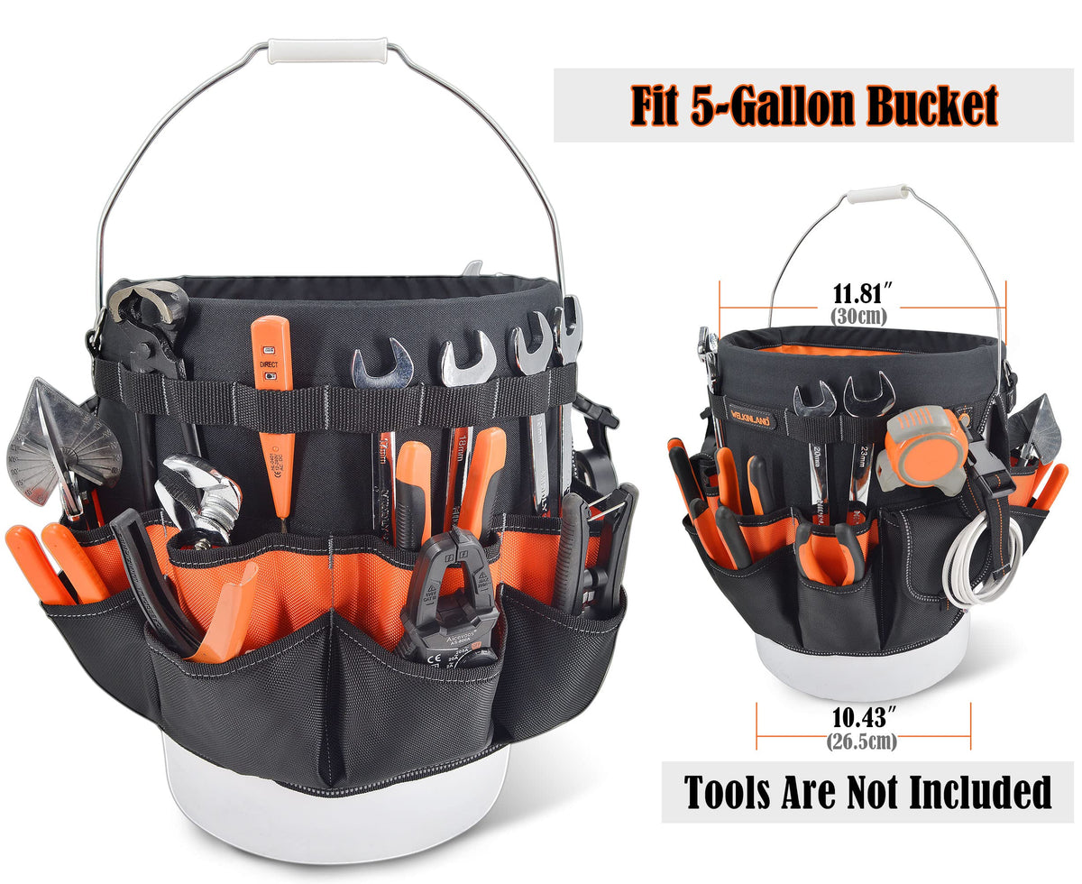 WELKINLAND 5 Gallon Bucket Tool Organizer, 47-Pocket 15L Bucket Tool Bag