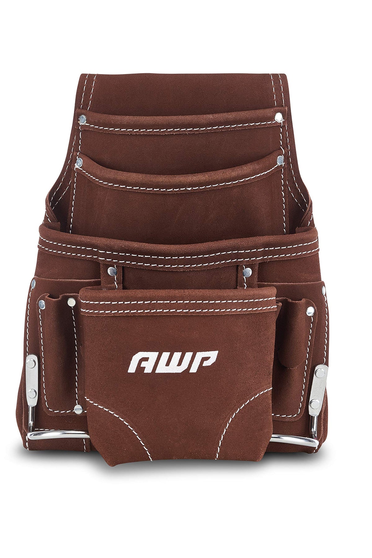 AWP Multi-Pocket Electrician Tool Belt Pouch, 1 Bag with 10 Pockets, Brown