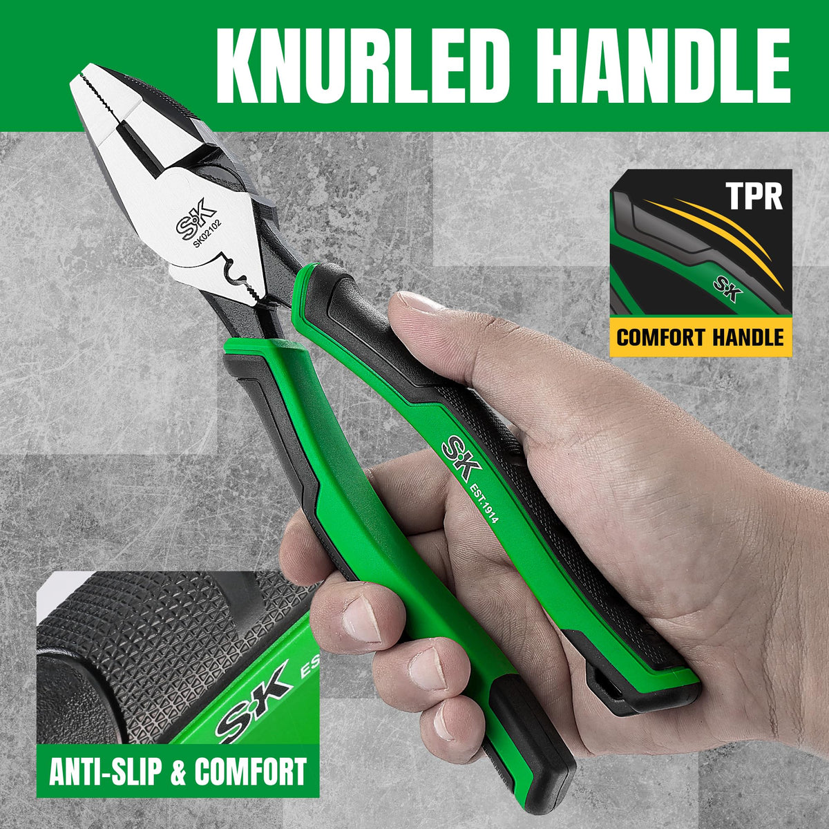SK 9.5-Inch Linesman Pliers, Laser Hardened Cutting Edges, Cross Teeth