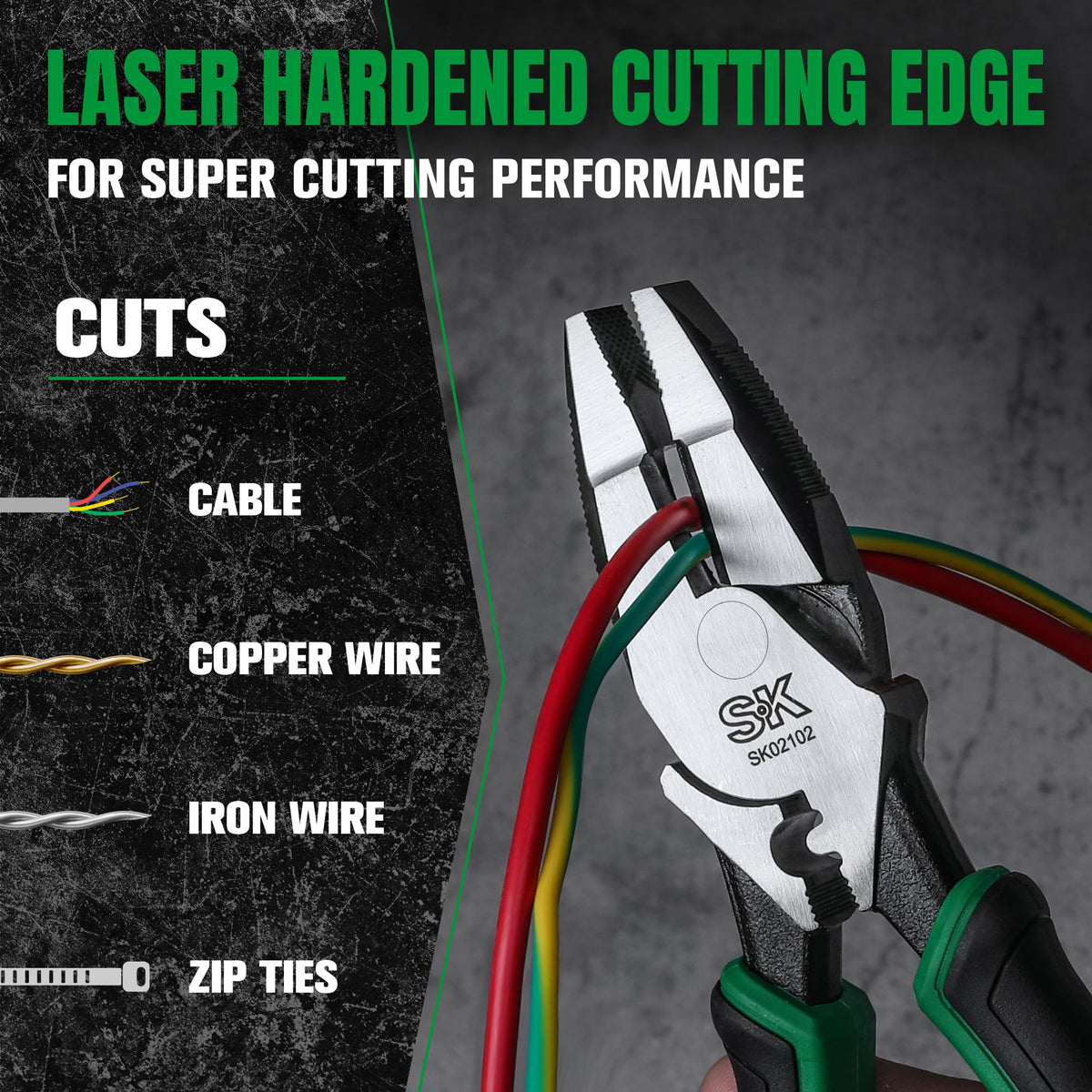 SK 9.5-Inch Linesman Pliers, Laser Hardened Cutting Edges, Cross Teeth
