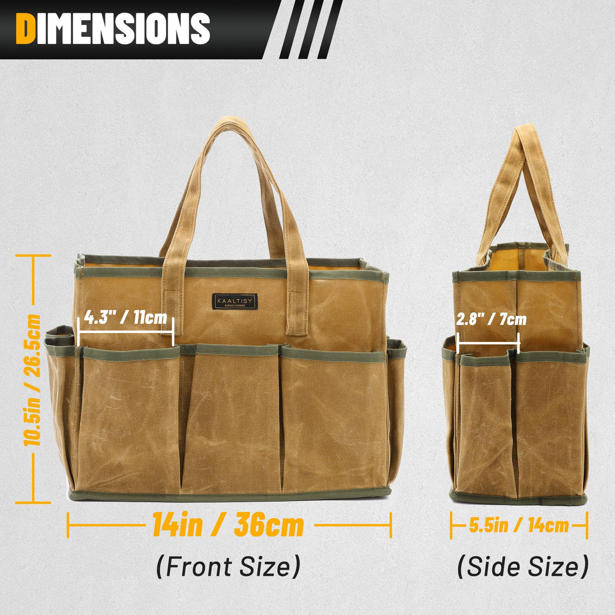 16OZ Waxed Canvas Tool Tote Bag, Large-Capacity Tool Storage Tote with 10 External Pockets, Multi-Purpose Garden Tool Carrier for Gardening, Wrench, and Carpentry Tools – Khaki