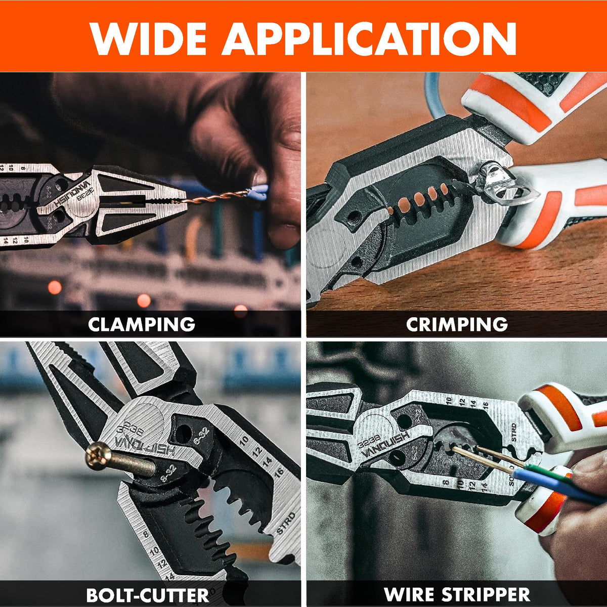 VANQUISH 8-in-1 Linesman Pliers with Wire Cutter and Stripper, 8 Inch