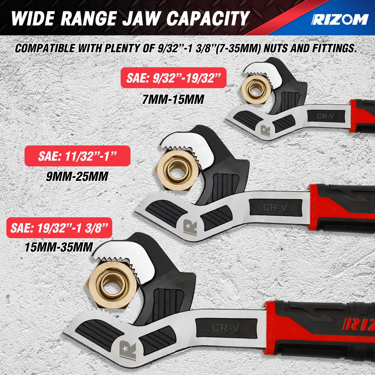 Rizom Self Adjusting Wrench, 6” 8” 10” Pipe Wrench Set