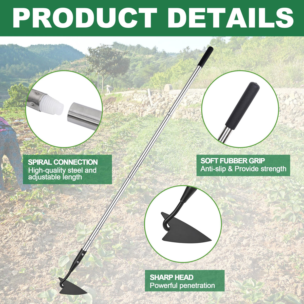 YEELOR Warren Hoe with 57-inch Stainless Steel Long Handle