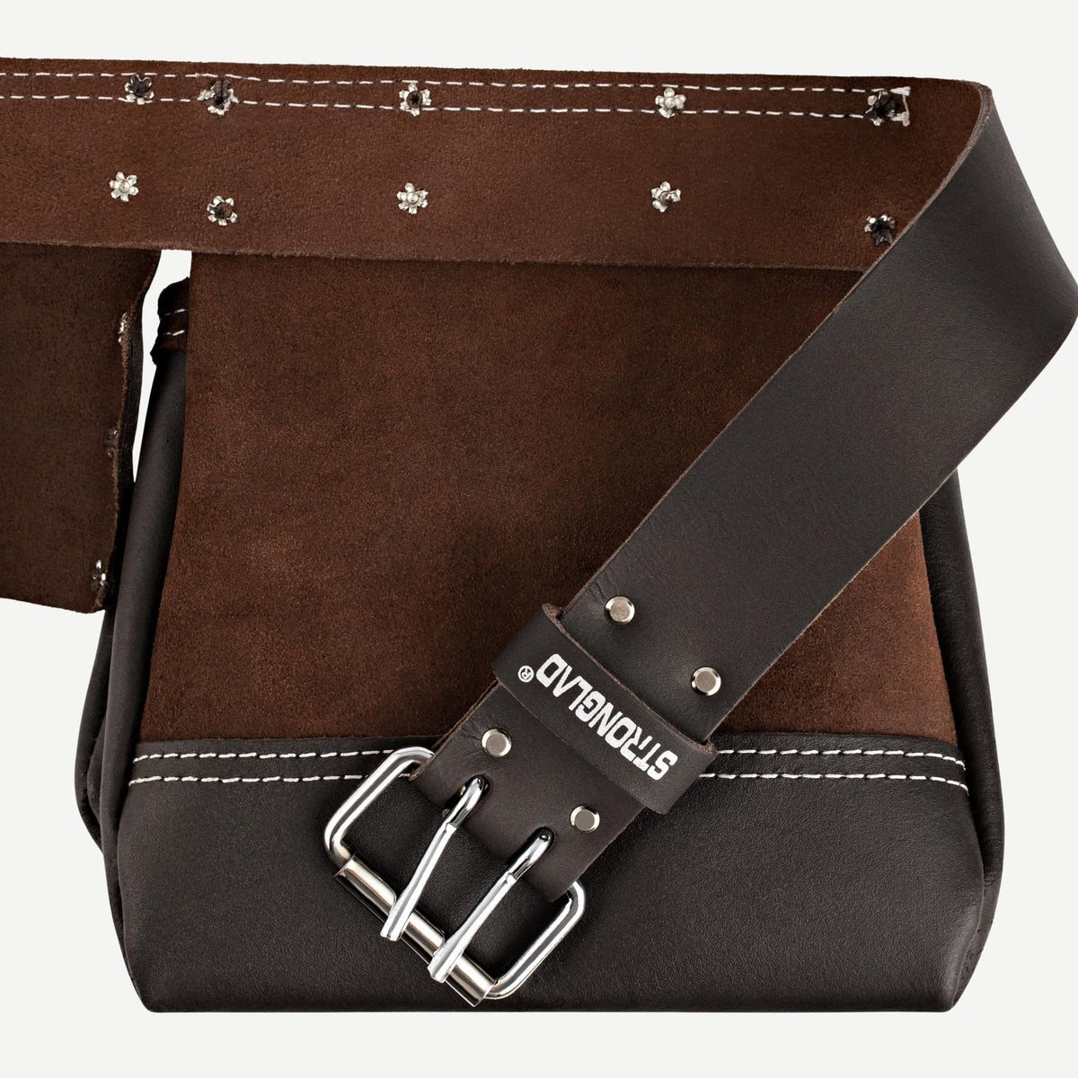 STRONGLAD Leather Tool Belt - 6-Pocket Oil-Tanned Utility Pouch, 29-46 in Adjustable Waist, Heavy-Duty Carpenter Drywaller Electrician Work Belt