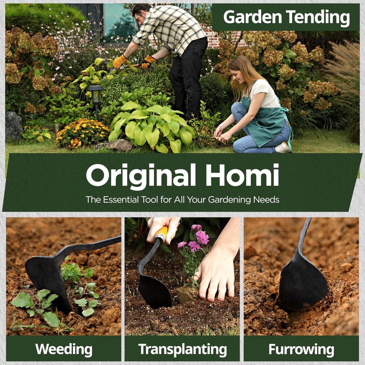 TOOLGATHER Original Homi Hand Hoe - Traditional Handmade Korean Garden Tool for Weeding Digging & Planting with Forged Steel & Chestnut and Acacia Wood Handle