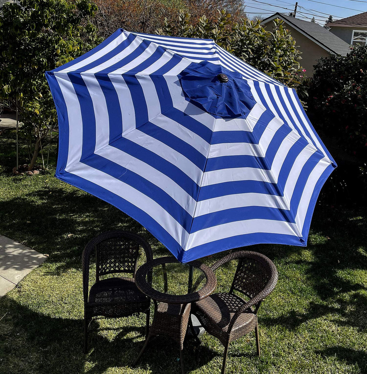 BELLRINO DECOR 9ft 8 Ribs Replacement Royal Blue/White Stripe STRONG AND THICK Umbrella Canopy (Canopy Only)