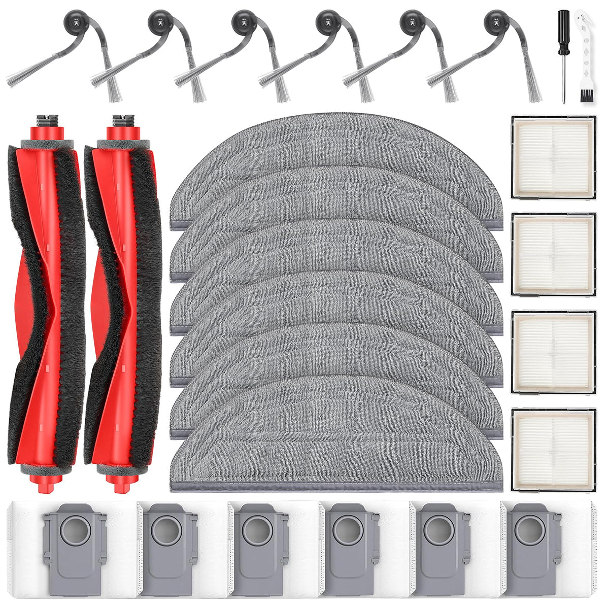 NIXOOT 26 Pcs Replacement Kit for Q10 S5+ Robot Vacuum, 2 Main Brush, 4 HEPA Filter, 6 Mop Pads, 6 Side Brush, 6 Dust Bag,1 Cleaning Brush and 1 Screwdriver