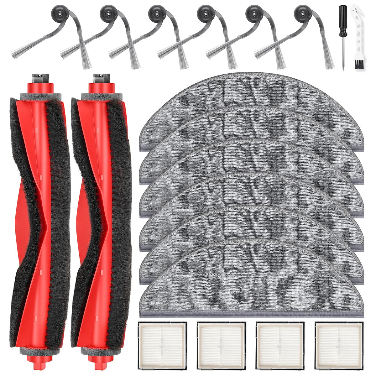 NIXOOT 26 Pcs Replacement Kit for Q10 S5+ Robot Vacuum, 2 Main Brush, 4 HEPA Filter, 6 Mop Pads, 6 Side Brush, 6 Dust Bag,1 Cleaning Brush and 1 Screwdriver