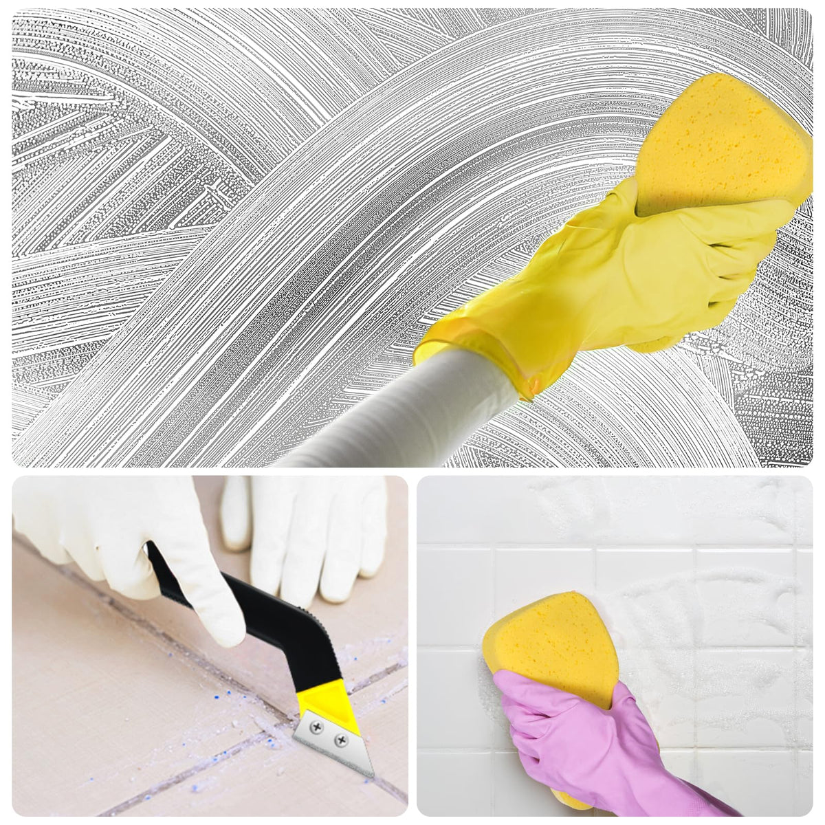 8 Pcs Grout Float Sets Include 9.5 x 4 Inch Molded Rubber Grout Float, 6 Sponge, Angled Tile Saw with 3 Blades Replacement, Removal Tool for Masonry Stucco Drywall Concrete(Yellow)
