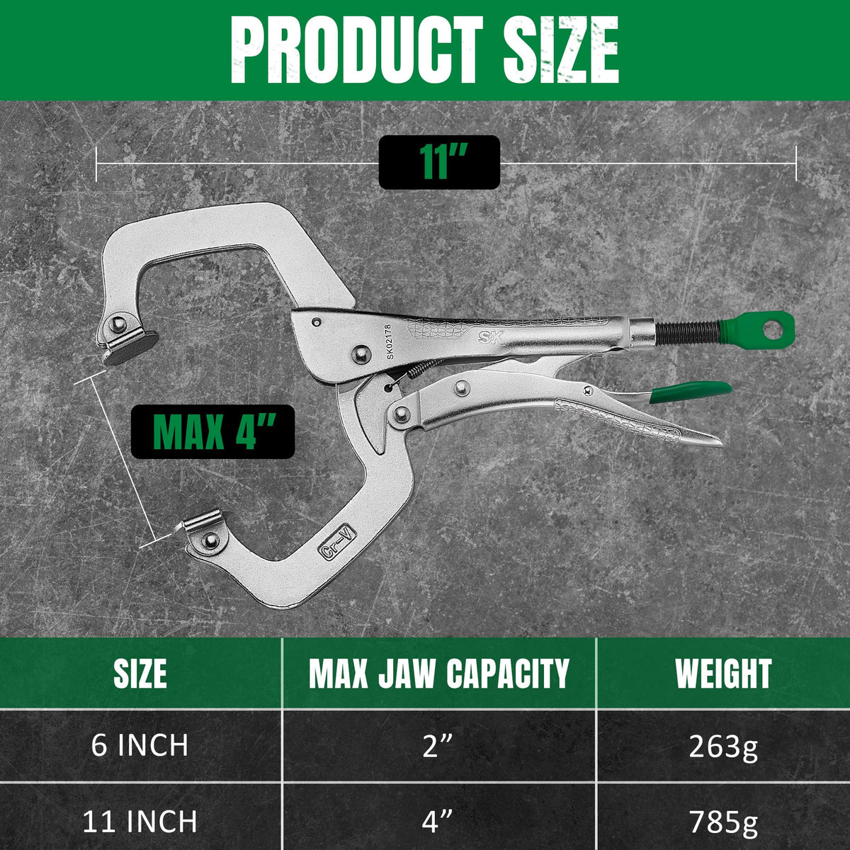 SK 2-Piece C-Clamp Locking Pliers Set, 6" & 11" Vice Grips with Swivel Pads