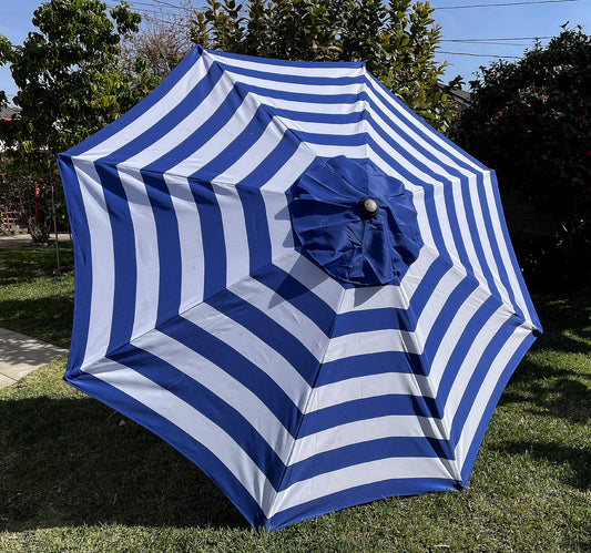 BELLRINO DECOR 9ft 8 Ribs Replacement Royal Blue/White Stripe STRONG AND THICK Umbrella Canopy (Canopy Only)