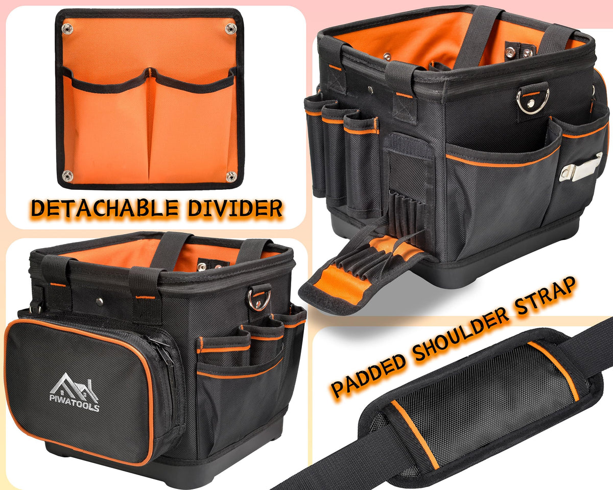 PIWATOOLS 10" Compact Open-Top Tool Tote Bag, Hard Shell Tool Box