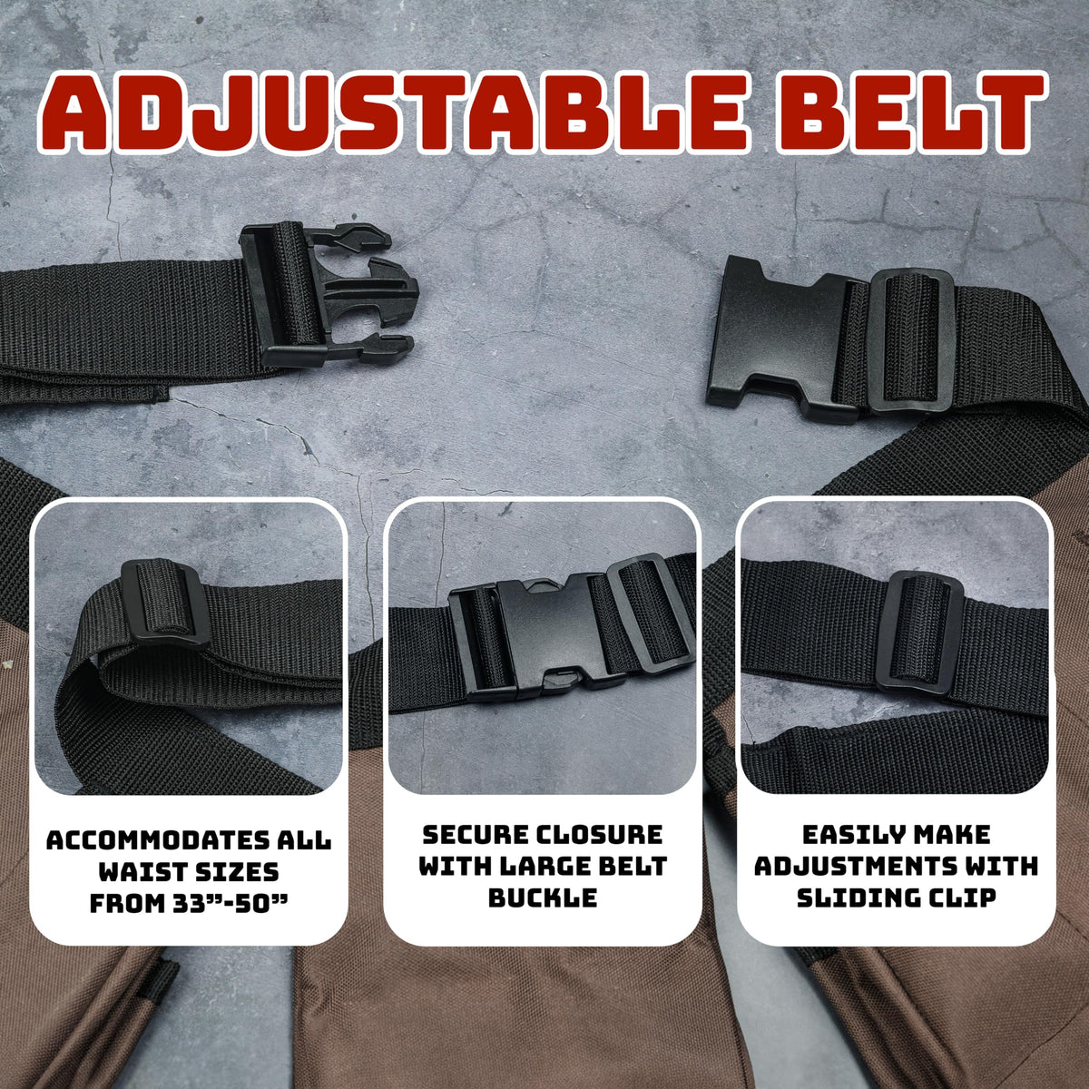 11 Pocket Brown and Black Heavy Duty Construction Tool Belt, Work Apron, Tool Pouch, with Poly Web Belt Quick Release Buckle - Adjusts from 33” Inches All the Way to 50” Inches