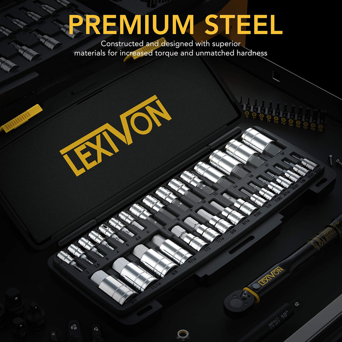 LEXIVON Master HEX Bit Socket Set, Premium S2 Alloy Steel, Complete 32-Piece, SAE and Metric Set, Enhanced Storage Case (LX-144)