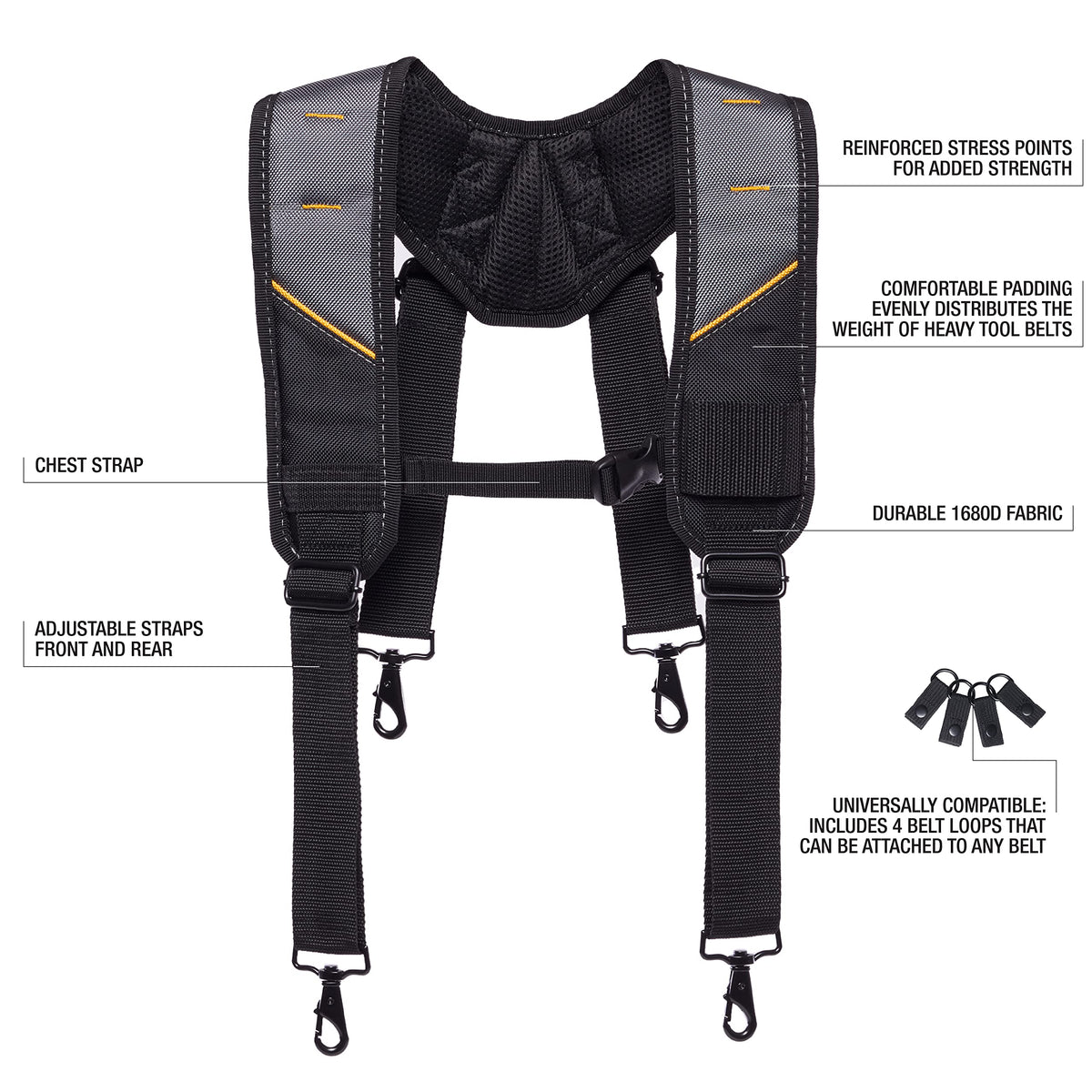 ToughBuilt ClipTech - Pro Padded Suspenders, Adjustable, TB-CT-51P