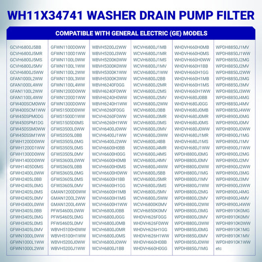 WH11X34741 Washer Drain Pump Filter for GE by BlueStars - Replaces WH23X10029 WH23X10027 AP7205454 4977949 PS16874133 EAP16874133 - Washing Machine Water Filter Replacement
