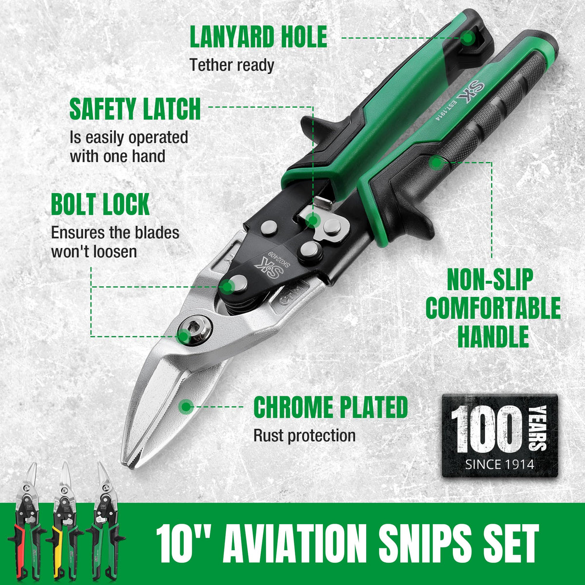 SK Tin Snips Heavy Duty, Left, Right and Straight Cut Aviation Snips Set