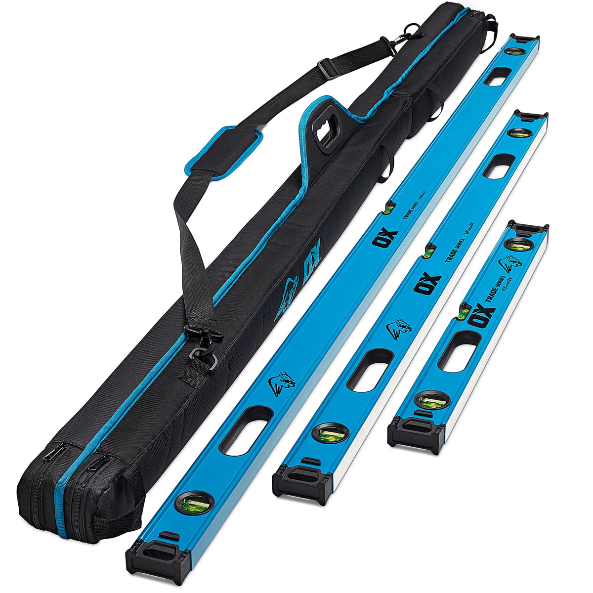 OX Level Set with Case - Includes 24, 48 & 72 Inch Levels for Construction