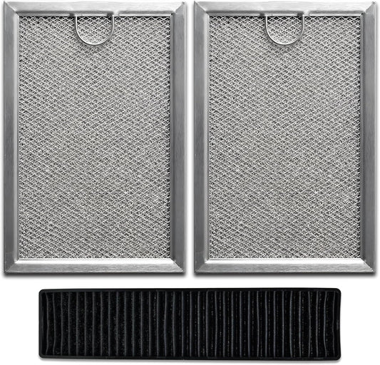 3-Pack Microwave Filter Set Fits for GE JVM7195SK6SS, PNM9216SK5SS, JVM7195EK5ES JNM7196DK5BB, JVM7195DK5WW, JNM7196SK6SS – Microwave Oven Grease & Charcoal Filter Replacement Part, Aluminum Mesh
