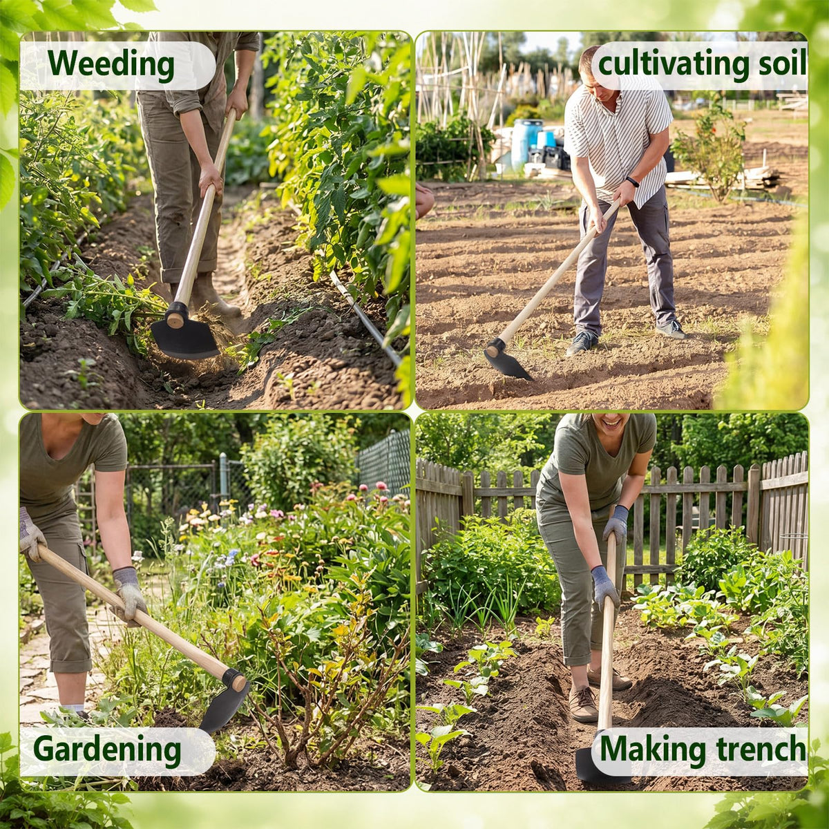 51 Inch Wood Handle Grub Hoe, 7-1/2'' Blade Width, 1-3/4'' Eye Hole, Heavy Duty Steel Garden Hoe for Grubbing Tough Soil, Garden Hacking, Farming, Landscaping, Yard Digging and Weeding