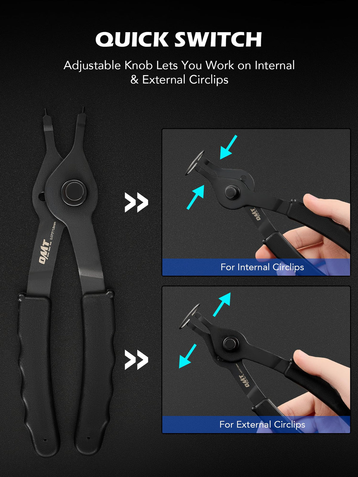OMT Snap Ring Pliers, 10Pc Internal External Circlip Set With Hook And Pick
