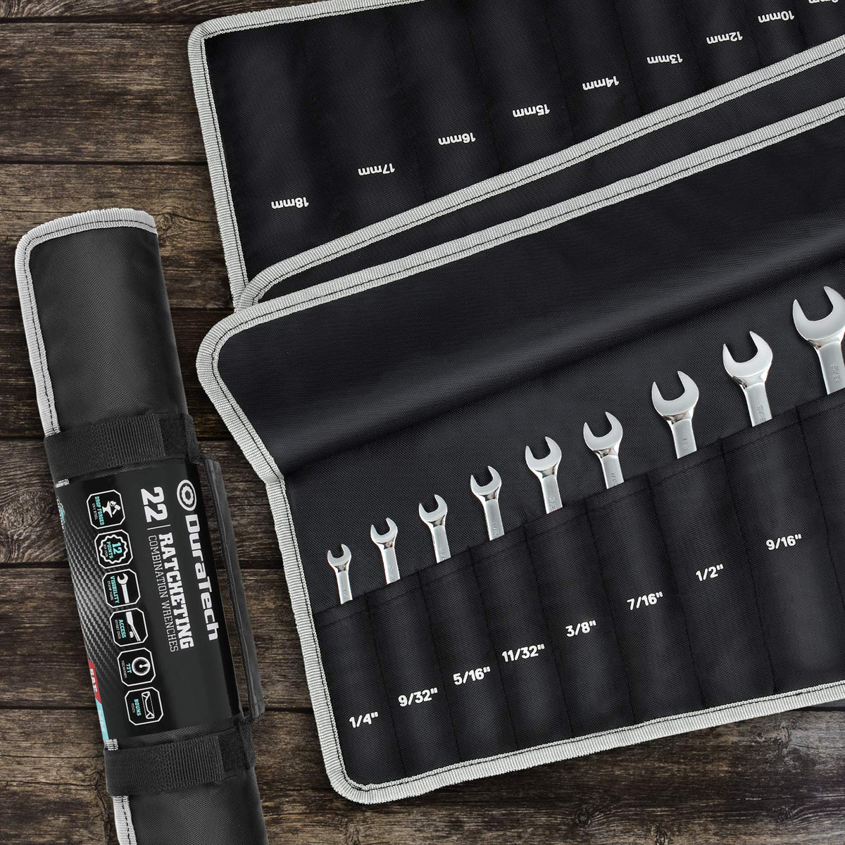 DURATECH 22-Piece Ratcheting Wrench Set, Combination Wrench Set, Metric&SAE