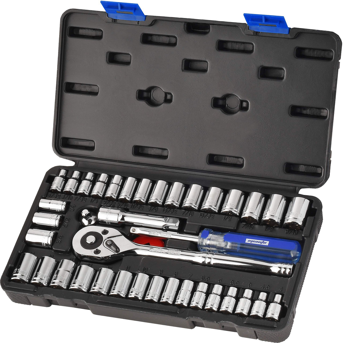 EPAuto 40 Pieces 1/4-Inch & 3/8-Inch Drive Socket Set, 72 Tooth Ratchet