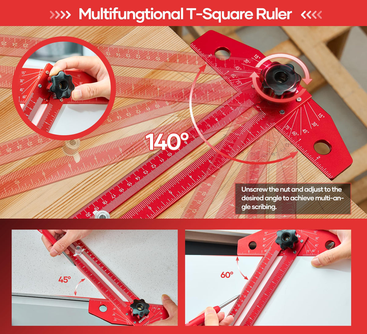 Saker Woodworking Scriber Marking Line Ruler,Aluminum Alloy T-Square
