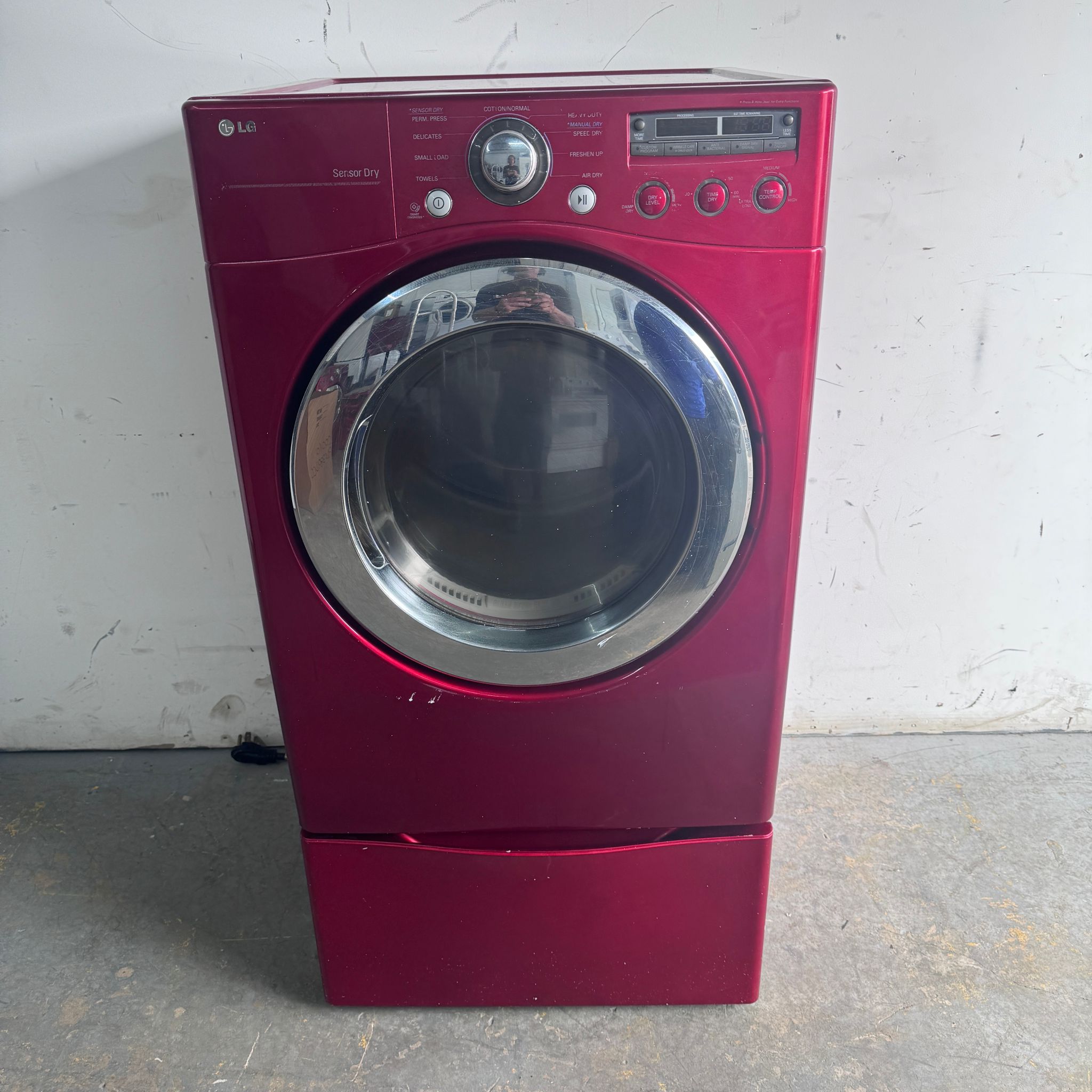 LG-Dryer-Front-Load-Red-with-Pedestal