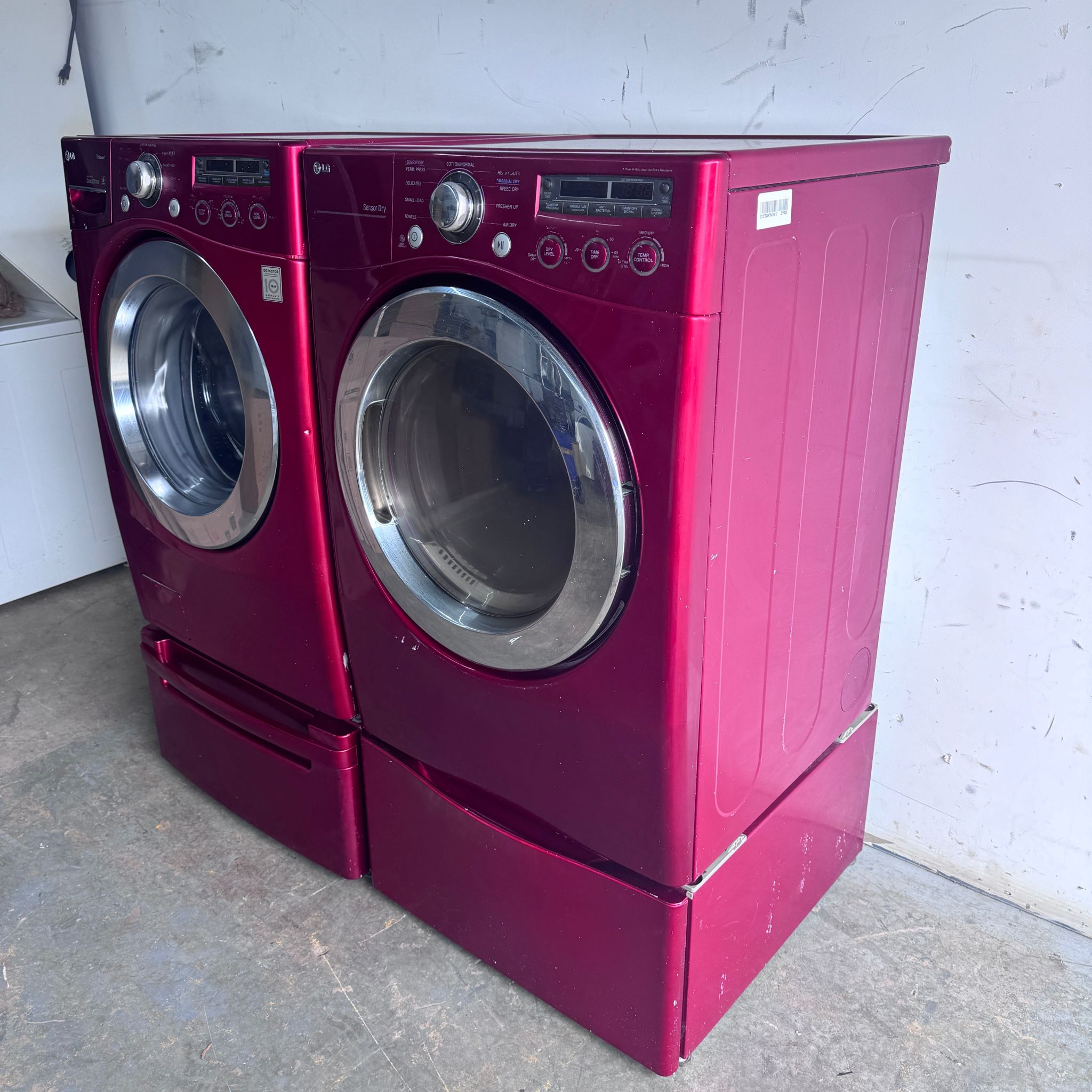 LG Washer and Dryer Front Load with Pedestal Set - Red