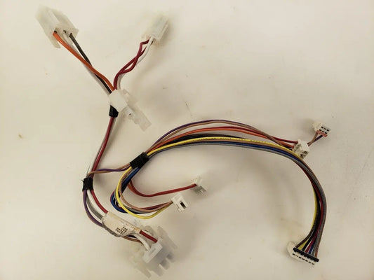 A washer/dryer wiring harness with multiple colored wires and connectors