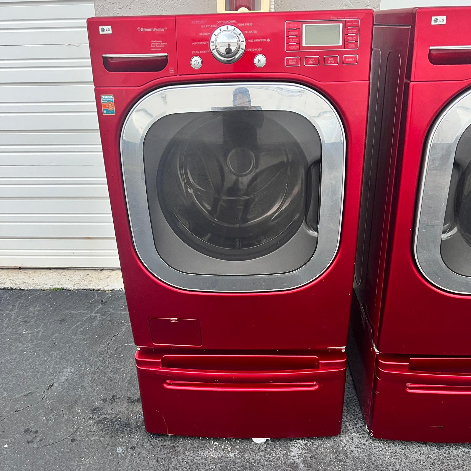 LG Washer and Dryer Front Load with Pedestal Set - Red