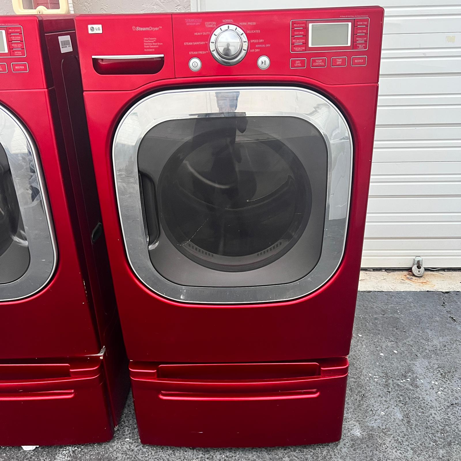 LG Washer and Dryer Front Load with Pedestal Set - Red